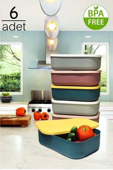 6 Adet 3.2 Lt Storage Mix Mutfak Saklama Kabı - Dolap Içi Erzak Sebze Kapaklı Kutu - 2