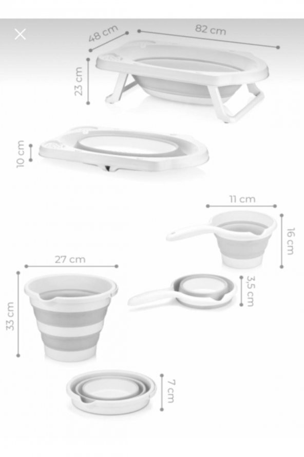 Fileli Gri Katlanır Banyo Seti