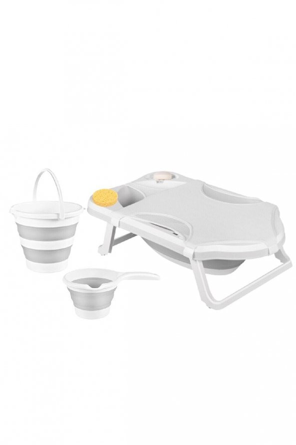 Fileli  Katlanabilir Banyo Seti Gri 5 li Set