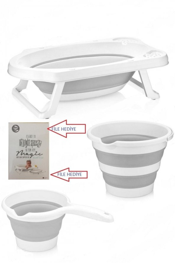 Fileli Gri Katlanır Banyo Seti - 3