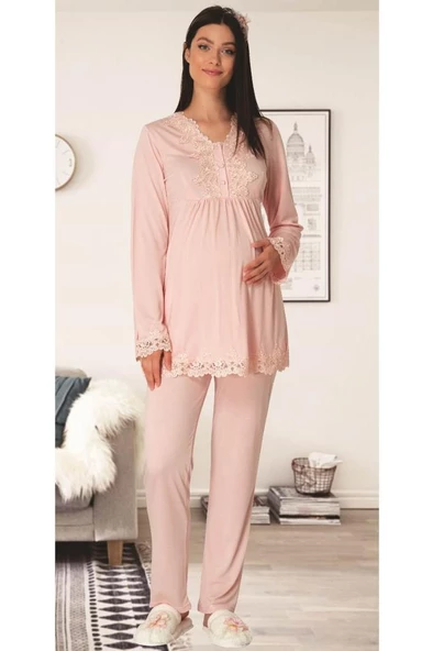 Carpediem L.R. 1501 Bayan Hamile Lohusa Pudra Pijama Takımı - 2