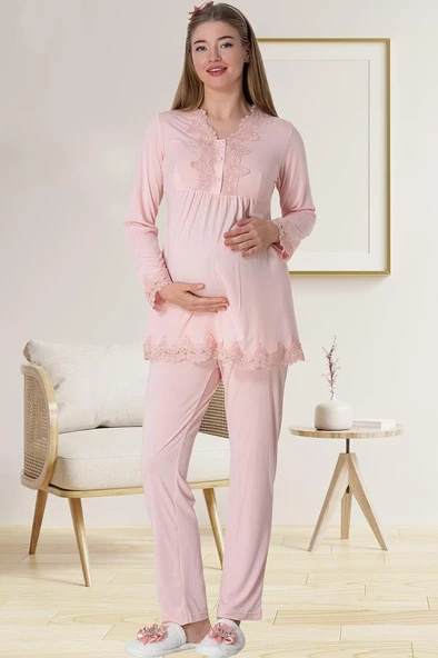 Carpediem L.R. 1501 Bayan Hamile Lohusa Pudra Pijama Takımı - 3