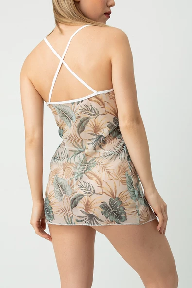 Phevos Desenli Askılı Gecelik-20524 - 5