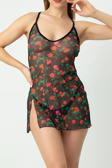 Phevos Desenli Askılı Gecelik-20525 - 10