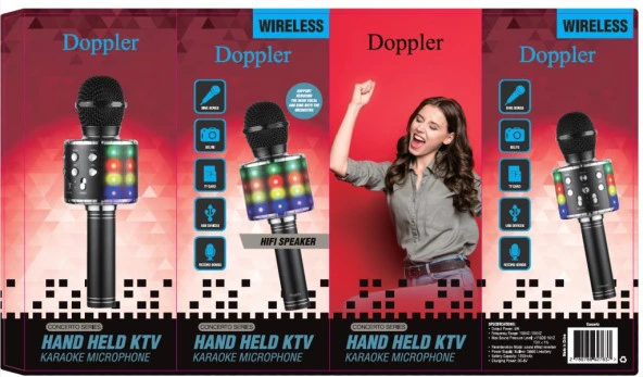 Doppler Concerto Karaoke Mikrofonu Işıklı Yeni Kayıt Özellikli SİYAH
