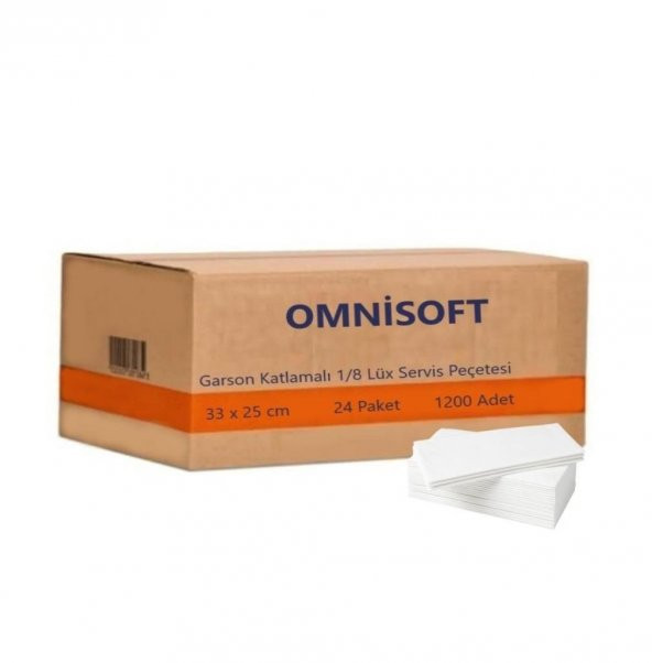 Omnisoft 33x25 cm 1/8 Garson Katlı Lüks Servis Peçetesi Beyaz 1200 Ad