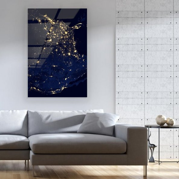 Nasa Uydu Görüntüsü Gece Işıkları Cam Tablo - Resim 2