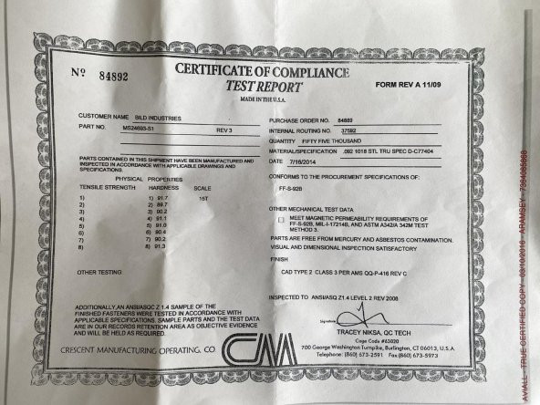 Crescent MS24693-S1 Askeri Standart Makine Vidası 100 Adet - Resim 6