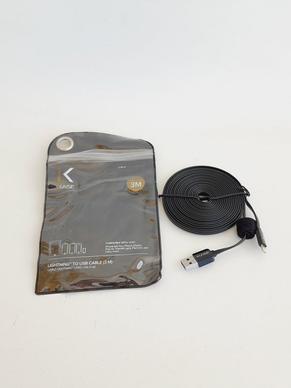 The Kase Lightning Şarj Data Kablosu 3mt Siyah - 3