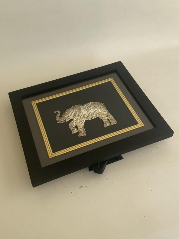 El İşçilikli Telkari Fil Tablo 33x28 cm - 3
