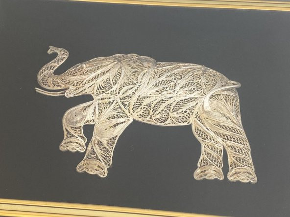 El İşçilikli Telkari Fil Tablo 33x28 cm - 8