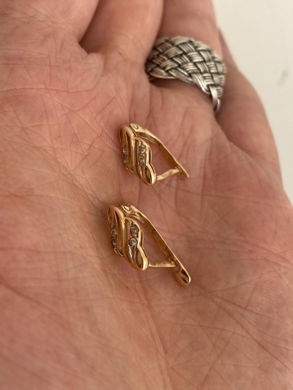 Taş Motifli 8 Ayar Altın Küpe Çifti 2 Gram - 5