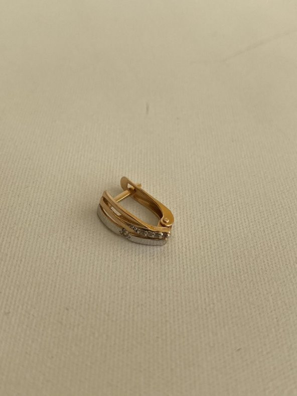 Taş İşlemeli 14 Ayar Altın Küpe (Tek) 0,85 Gram - 2