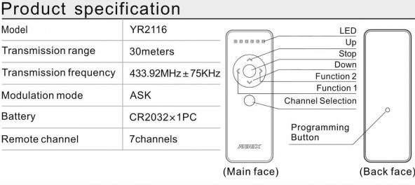 Raex YR2116 7 Kanal Perde Motoru Uzaktan Kumanda 433MHz 030072 - 8