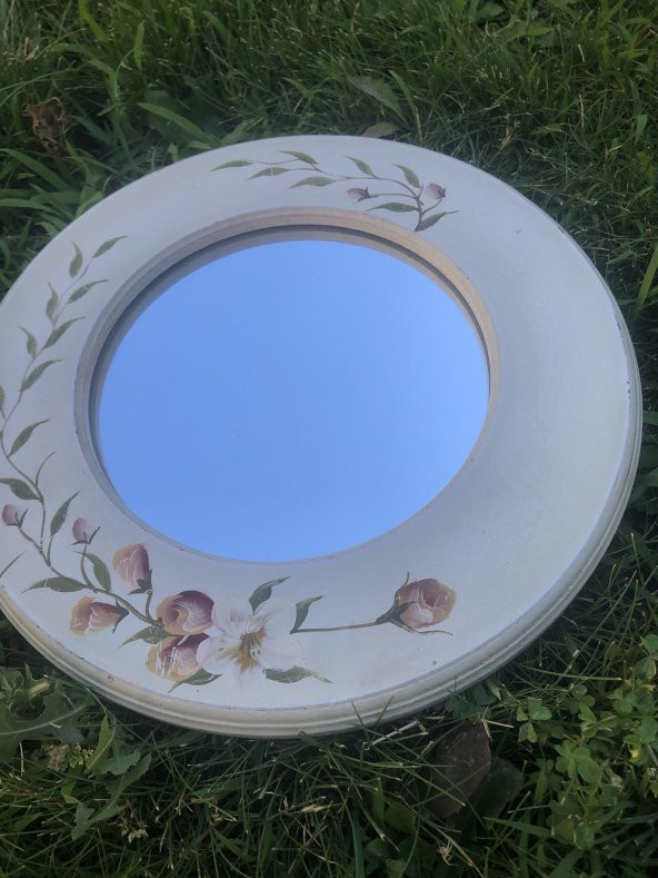 Vintage İşlemeli Ahşap Çerçeveli Yuvarlak Ayna 31 cm - 2
