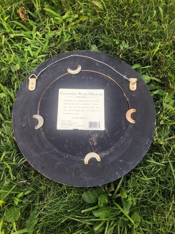 Vintage İşlemeli Ahşap Çerçeveli Yuvarlak Ayna 31 cm - 3