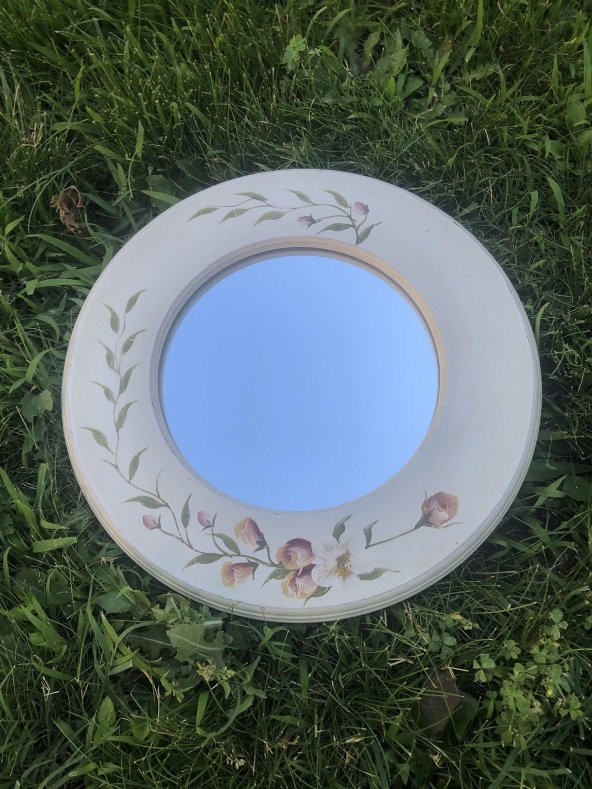 Vintage İşlemeli Ahşap Çerçeveli Yuvarlak Ayna 31 cm - 5