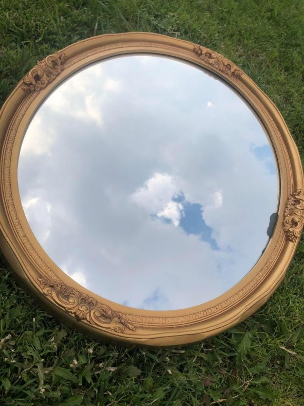 Vintage Oyma Desenli Plastik Çerçeveli Oval Ayna 78,5x63 cm - 3