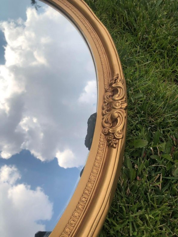 Vintage Oyma Desenli Plastik Çerçeveli Oval Ayna 78,5x63 cm - 4