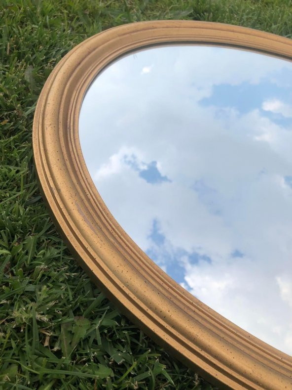 Vintage Oyma Desenli Plastik Çerçeveli Oval Ayna 77x63 cm - 3