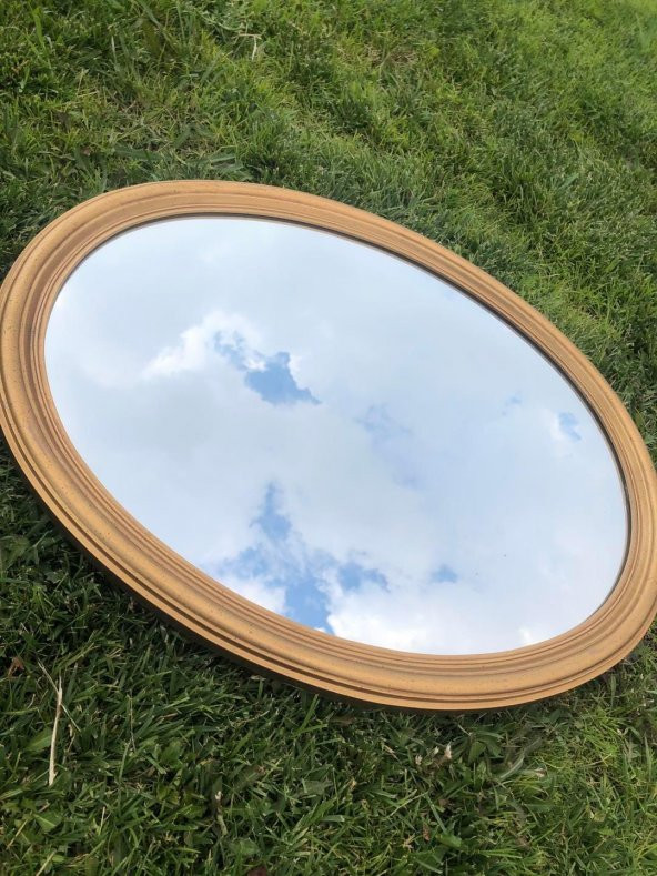 Vintage Oyma Desenli Plastik Çerçeveli Oval Ayna 77x63 cm - 6