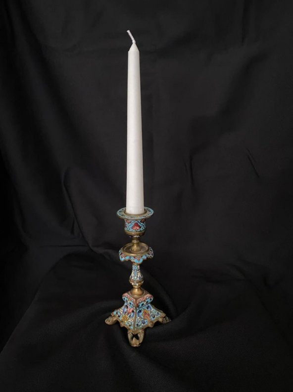 Çift Renkli Alevli Şamdan Mumu 20 cm (Beyaz) - 2