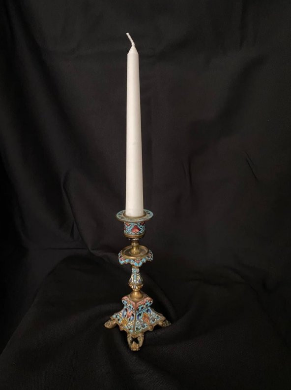 Çift Renkli Alevli Şamdan Mumu 20 cm (Beyaz) - 3