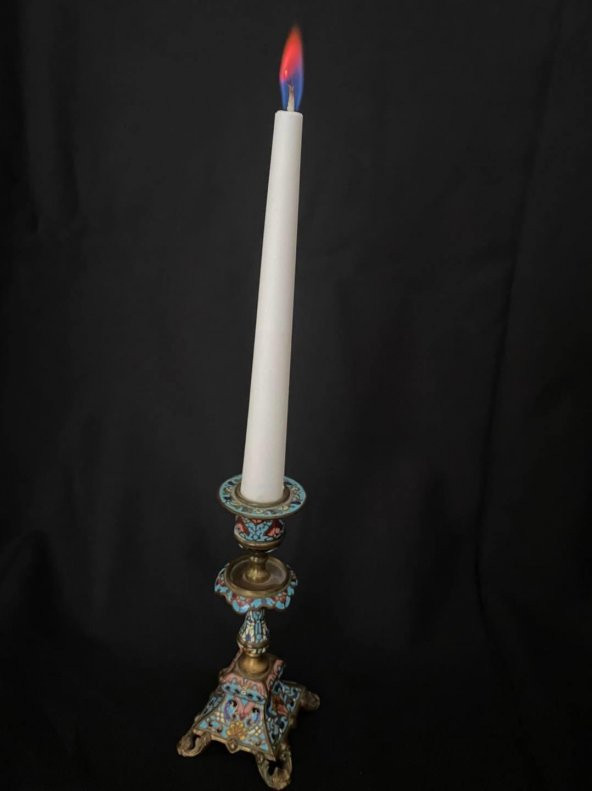 Çift Renkli Alevli Şamdan Mumu 20 cm (Beyaz) - 4