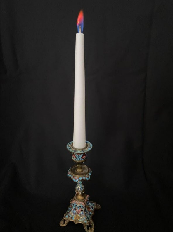 Çift Renkli Alevli Şamdan Mumu 20 cm (Beyaz) - 5