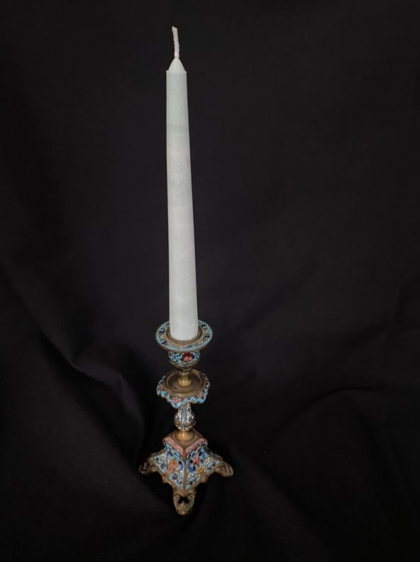 Çift Renkli Alevli Şamdan Mumu 20 cm (Nil Yeşili) - 2