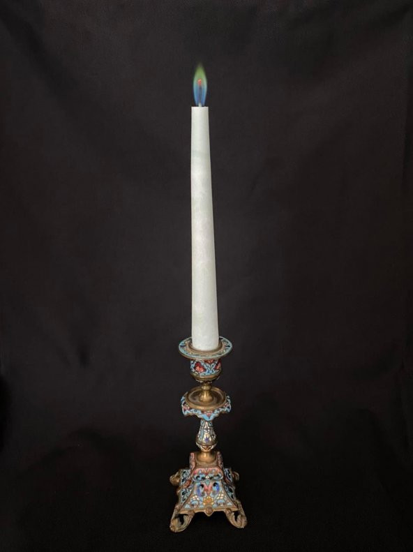 Çift Renkli Alevli Şamdan Mumu 20 cm (Nil Yeşili) - 6