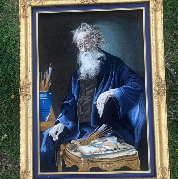 Abbas Katouzian Yaşlı Adam Portresi İran Tebriz Halı Tablo 90x120 cm - 2