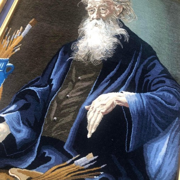 Abbas Katouzian Yaşlı Adam Portresi İran Tebriz Halı Tablo 90x120 cm - 4