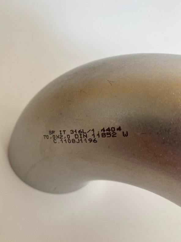 Paslanmaz Çelik Dirsek Boru 90 Derece 316L 70x2mm - Resim 2