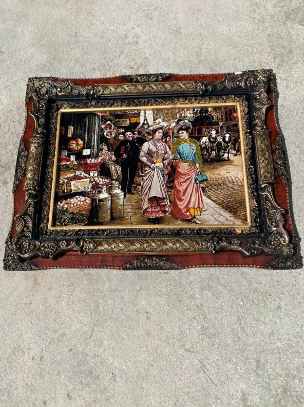 Elegantes Gezintinde Adlı İran Tebriz Halı Tablo 94x74cm - Duvar Halı Kilim Tablo - 2