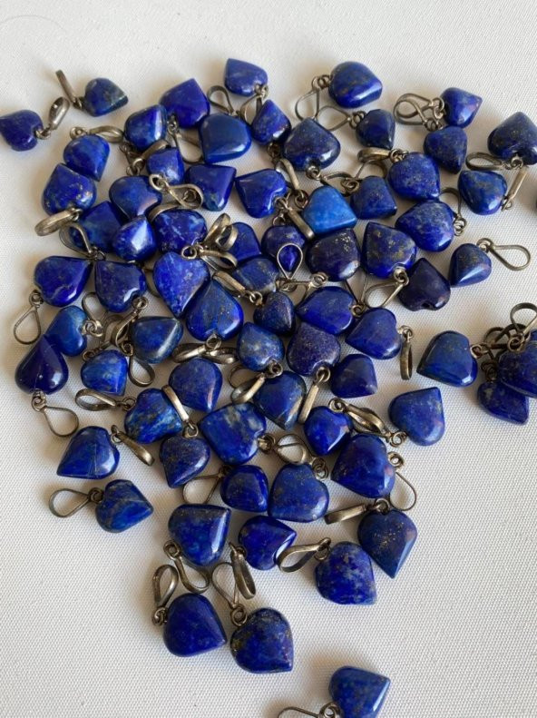 Doğal Lapis Lazuli Taşı Kalp Kolye Ucu 1,1-1,4cm - 5