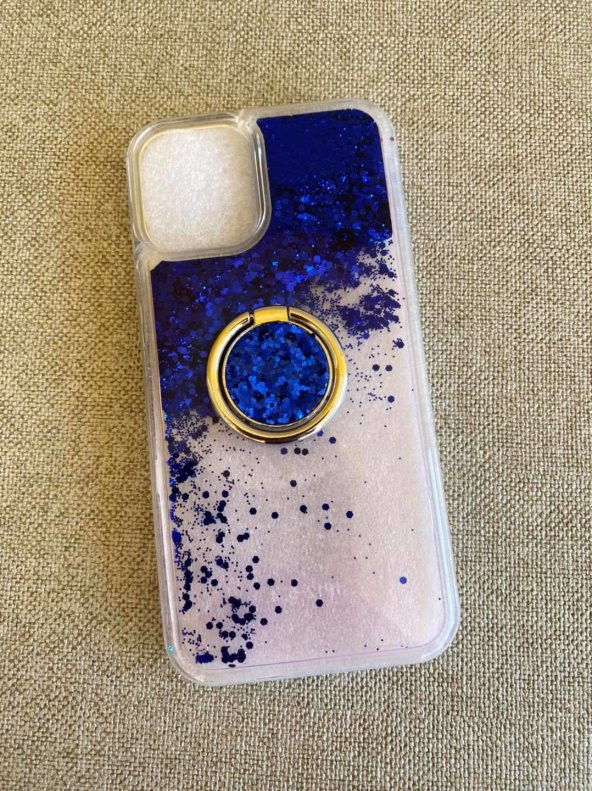 Iphone 12 Mini Pullu Silikon Kılıf Mavi - Yüzüklü Akışkan Pullu Kılıf - 2