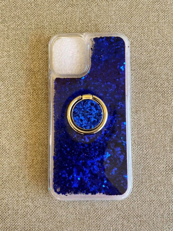 Iphone 12 Mini Pullu Silikon Kılıf Mavi - Yüzüklü Akışkan Pullu Kılıf - 5