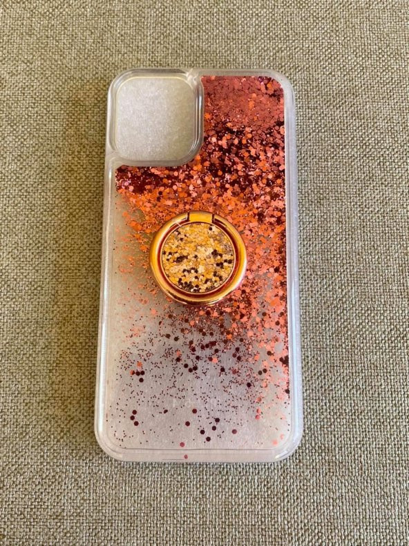 Iphone 12 Mini Pullu Silikon Kılıf Pembe - Yüzüklü Akışkan Pullu Kılıf - 3