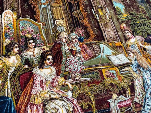 Fransız Aile Toplantısı Temalı İran Tebriz Halı Tablo 123x93 cm - Duvar Halı Kilim Tablo - 3