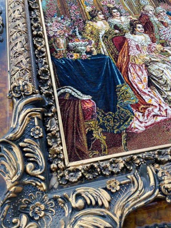 Fransız Aile Toplantısı Temalı İran Tebriz Halı Tablo 123x93 cm - Duvar Halı Kilim Tablo - 7