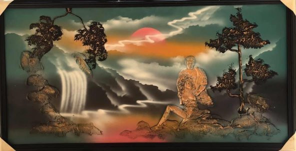 Kabartmalı 3D Tablo 105x55 cm - Şelalede Sevgililer Tablo - 2