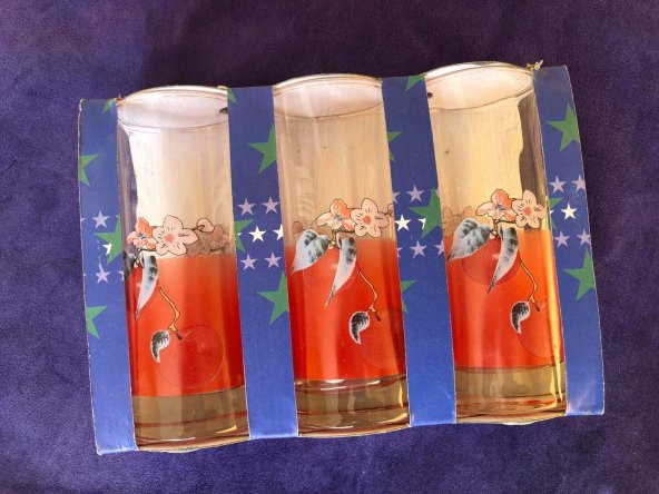 3Lü Nostaljik Cam Su Bardağı - İçki Şerbet Bardak Seti - 6