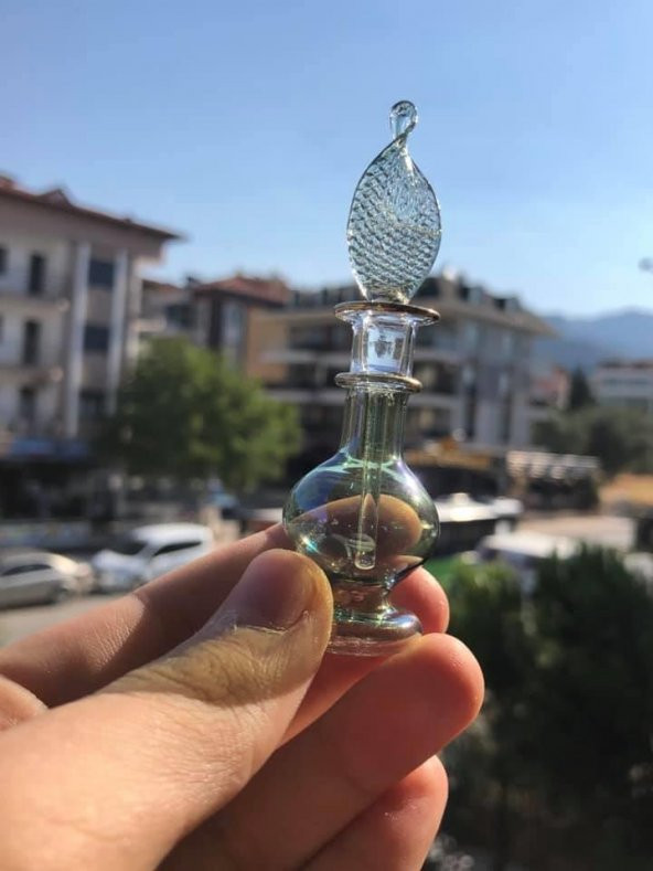Osmanlı İşlemeli Esans Şişesi - El Yapımı Üfleme Cam Parfüm Şişesi - 4