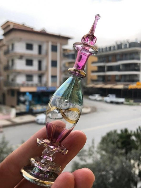 El Yapımı Üfleme Cam Parfüm Şişesi - Osmanlı İşlemeli Esans Şişesi - 7