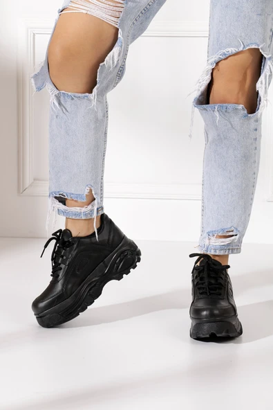 Günlük Kadın Spor Ayakkabı Yüksek Taban 6 Cm Sneaker Siyah - Beyaz - Bej - Rugan - Süet 001 - 4