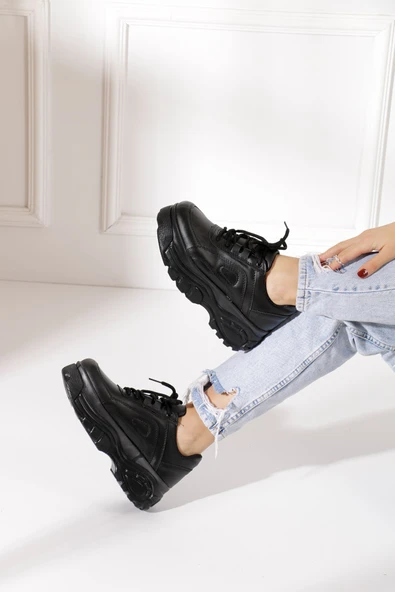 Günlük Kadın Spor Ayakkabı Yüksek Taban 6 Cm Sneaker Siyah - Beyaz - Bej - Rugan - Süet 001 - 9