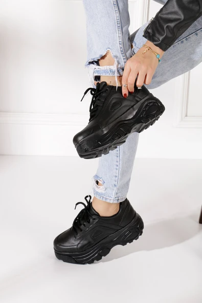 Günlük Kadın Spor Ayakkabı Yüksek Taban 6 Cm Sneaker Siyah - Beyaz - Bej - Rugan - Süet 001 - 8