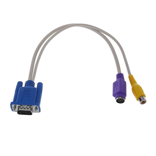 VGA 15 PIN ERKEK  / 1 RCA DİŞİ+MINI DIN DİŞİ 10 CM KABLO - 2