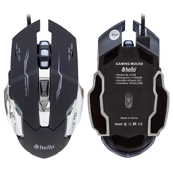 HELLO HL-4728 KABLOLU 3600 DPI 6 TUŞ FONKSİYONLU GAMING MOUSE - 2